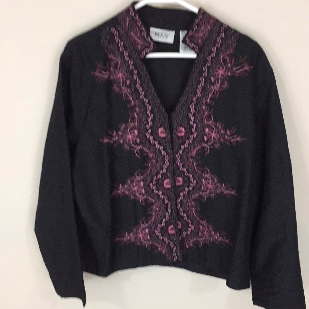 Units Petite Black Silk Blend Embroidered Button Front Blazer Jacket Size XLP